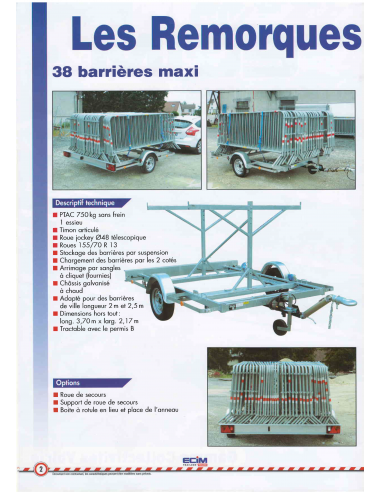 Remorque Porte Barrière x38