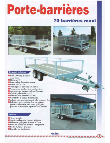 Remorque Porte Barrière x70 Remorque Porte Barrière x70