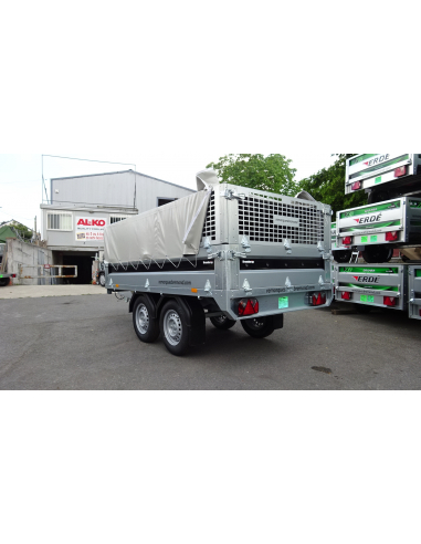 Remorque BRENDERUP 4260 STUB 750 kg - Réhausses grillagées h : 50 cm avec bâche couvrante (option)
