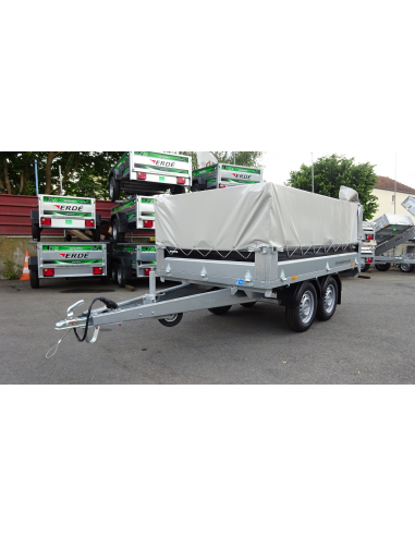 Remorque BRENDERUP 4260 STUB 750 kg - Réhausses grillagées h : 50 cm avec bâche couvrante (option)