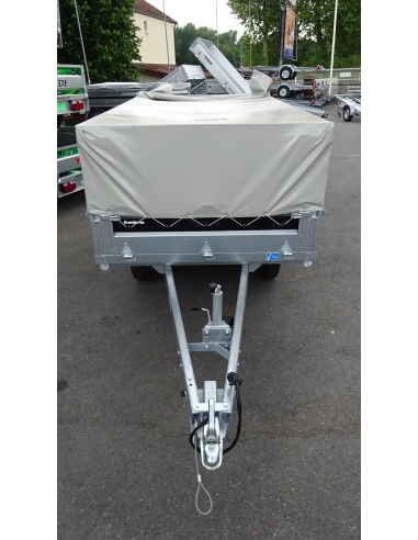 Remorque BRENDERUP 4260 STUB 750 kg - Réhausses grillagées h : 50 cm avec bâche couvrante (option)