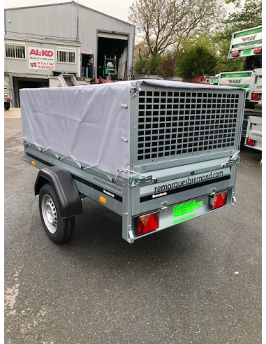 Remorque BRENDERUP 1205S - Réhausses grillagées + bâche couvrante
