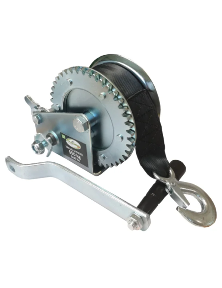 Treuil manuel à cliquet avec sangle polyester 550 kg pour remorque de bateau et jet ski - Résistant à l'eau et à la corrosion Treuil manuel à cliquet avec sangle polyester 550 kg pour remorque de bateau et jet ski - Résistant à l'eau et à la corrosion