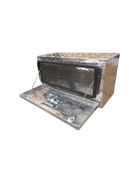 Coffre de rangement sous châssis en Aluminium - 40 L + 2 chaînettes (demi-ouverture)